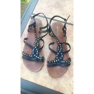 Aldo black leather sandals with studs